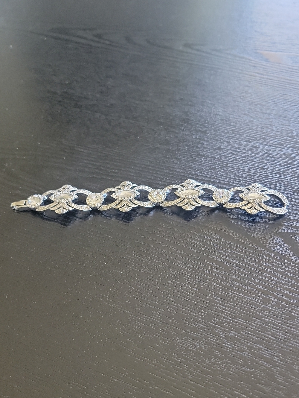 Silver Link Bracelet with Crystal Accents